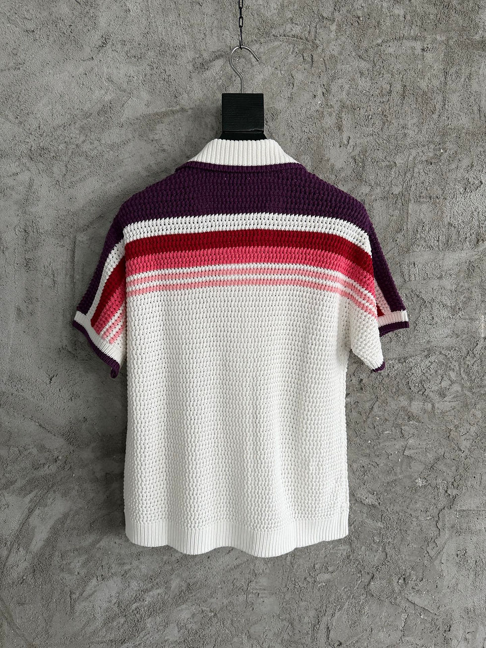 Thumbnail: SS26 Gradient Crochet Short Sleeve Shirt in Red/White