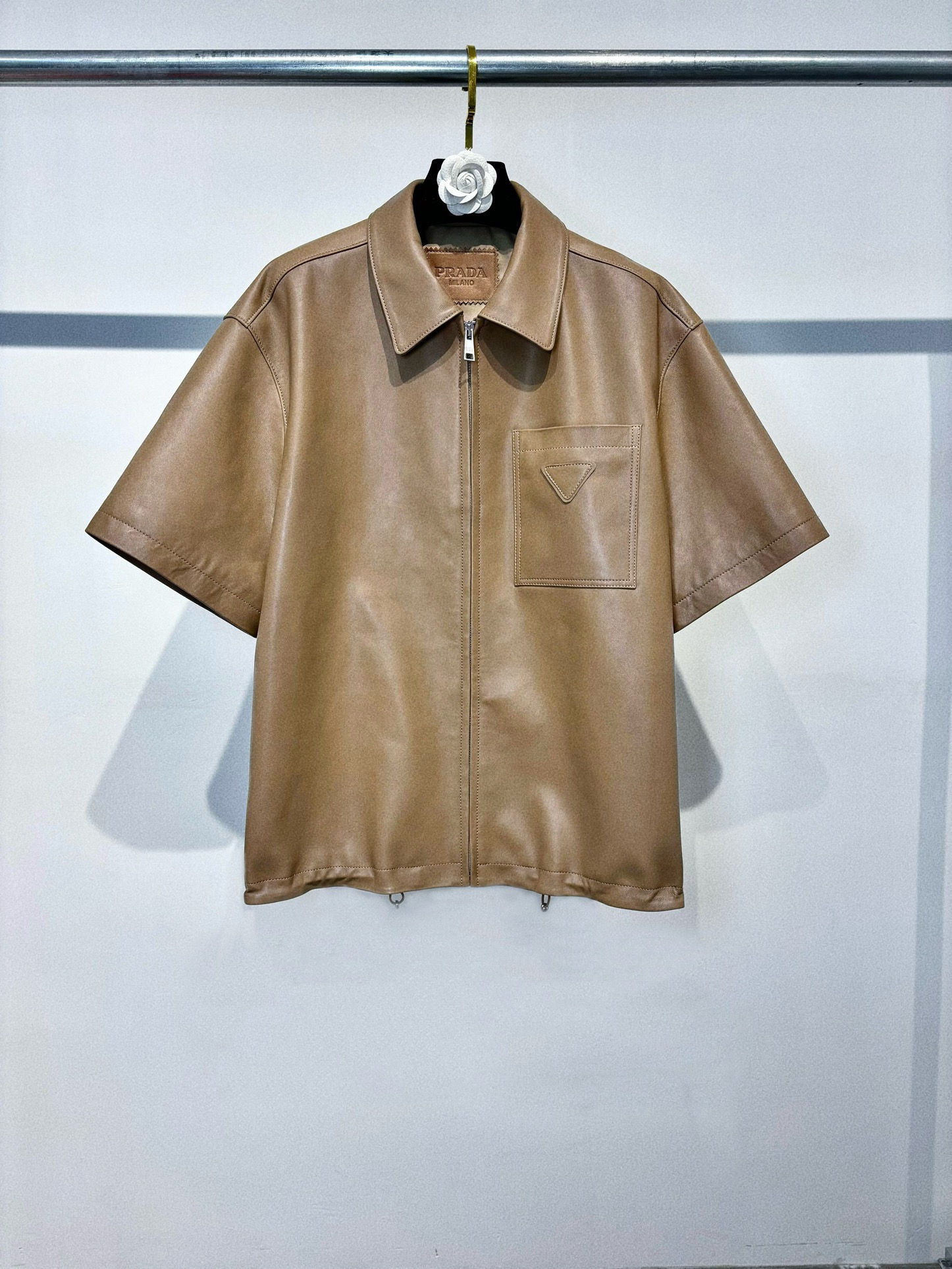 PRD Nappa Leather Shortsleeved Shirt in Beige