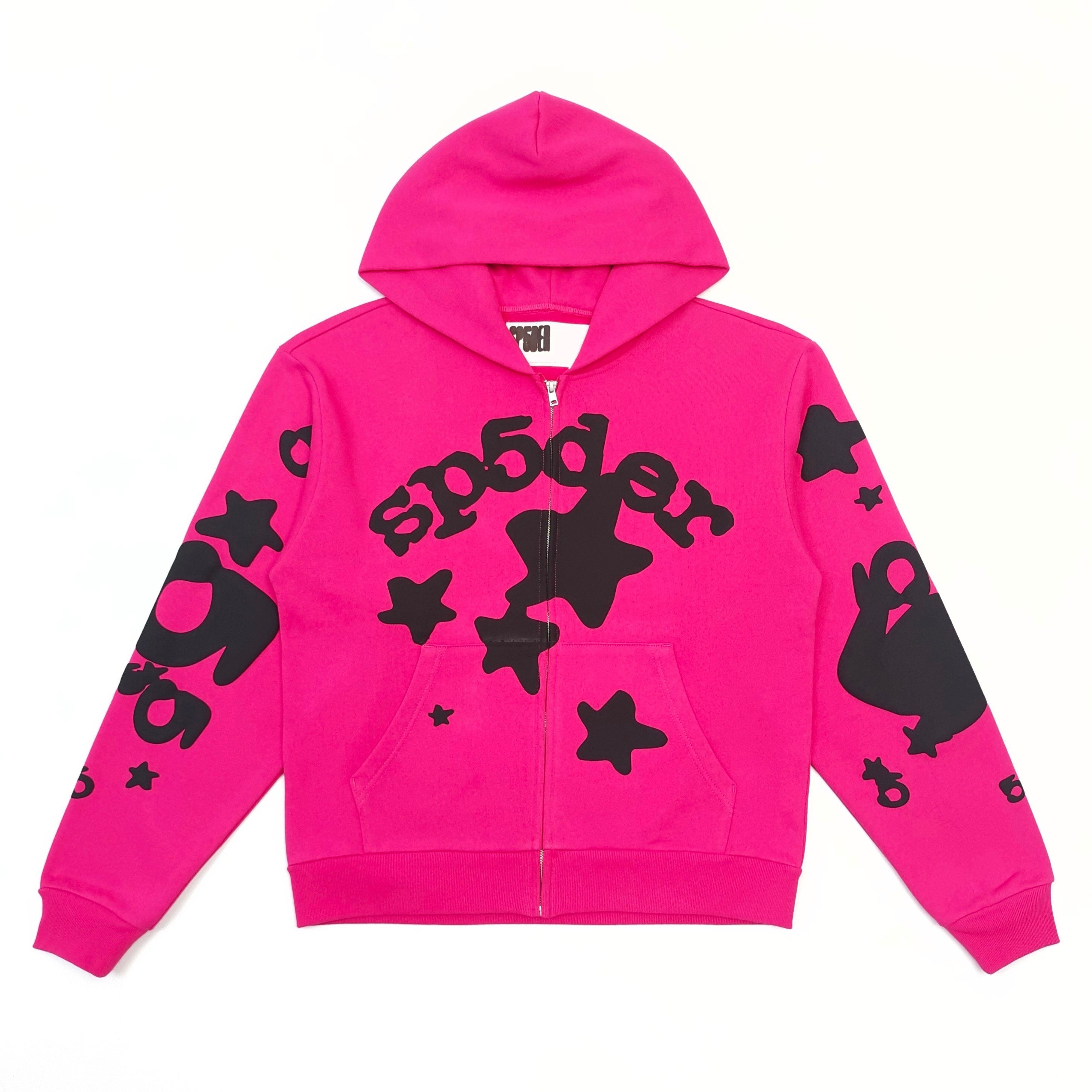 Sp5der SS26 Zip Up Hoodie in Pink