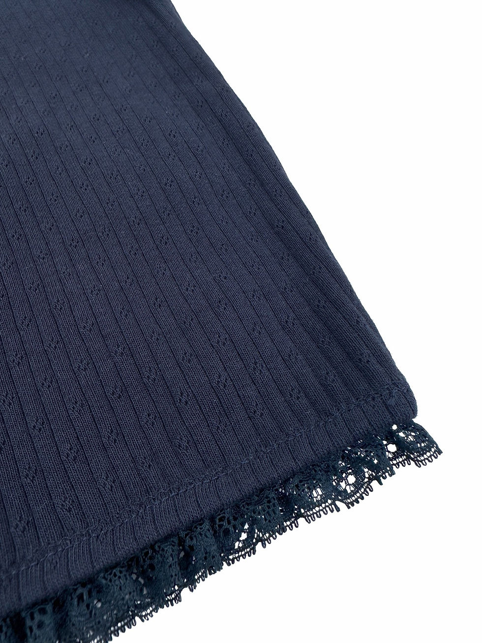 Thumbnail: SS25 Lace Trimmed Pointelle Crop Top in Navy