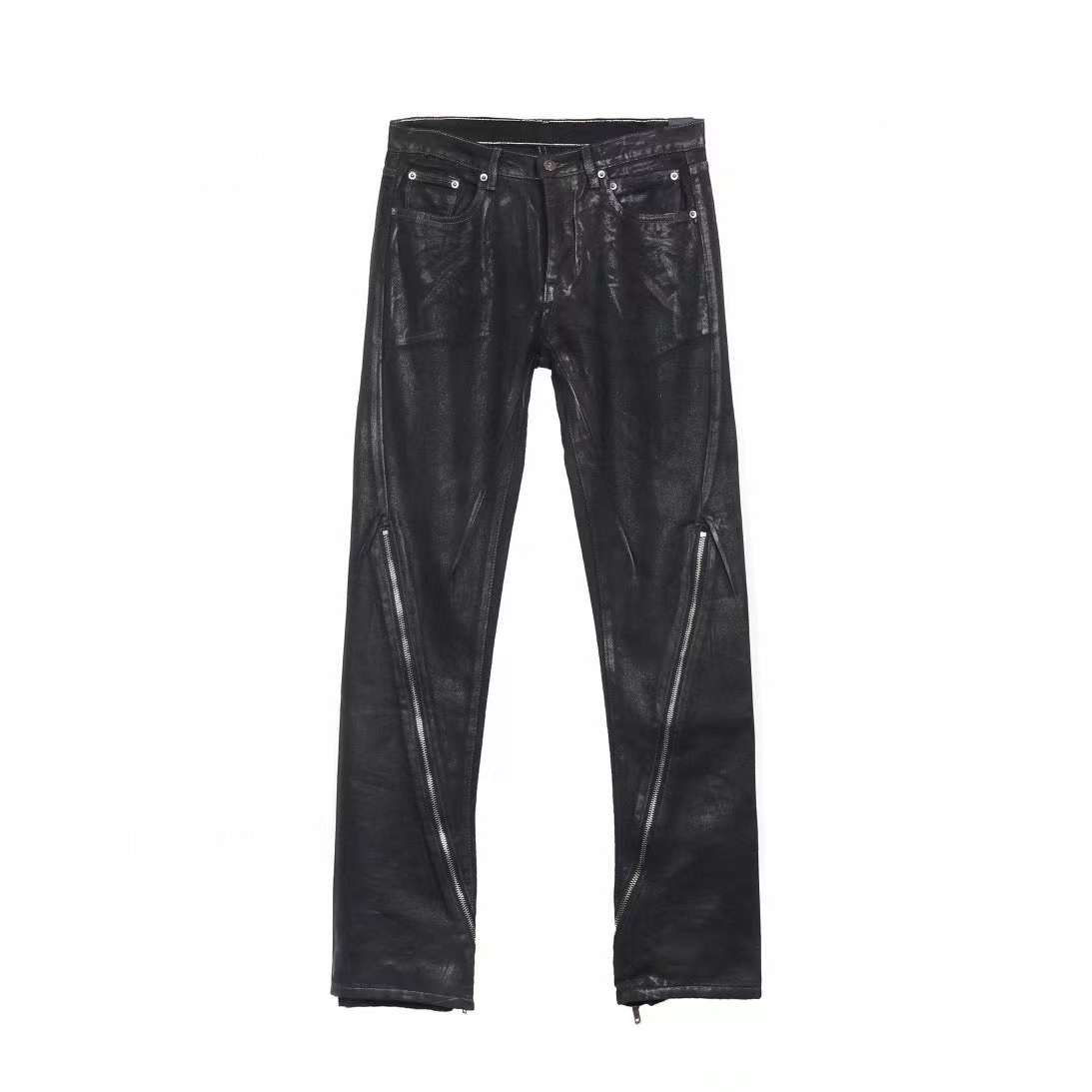 RO Diagonal Zip Waxed Pants