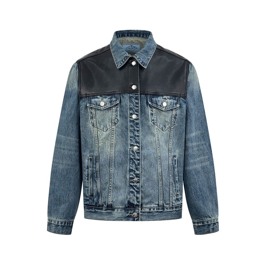 FW25 Navy Denim and Leather Jacket