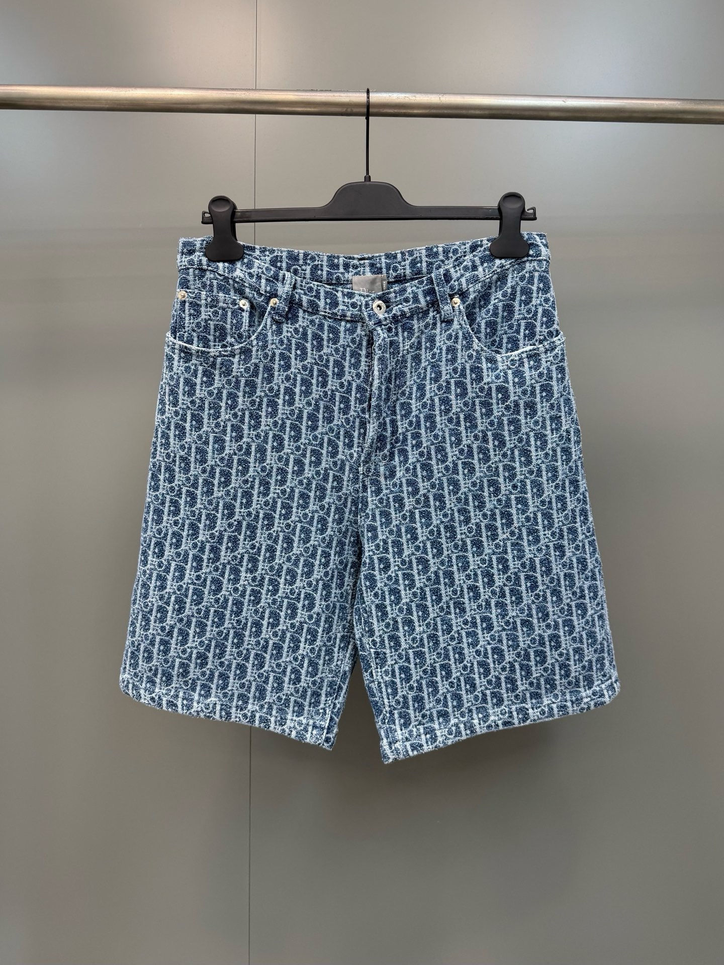 SS26 Oblique Shorts Blue Spongy Cotton Blend Twill Shorts