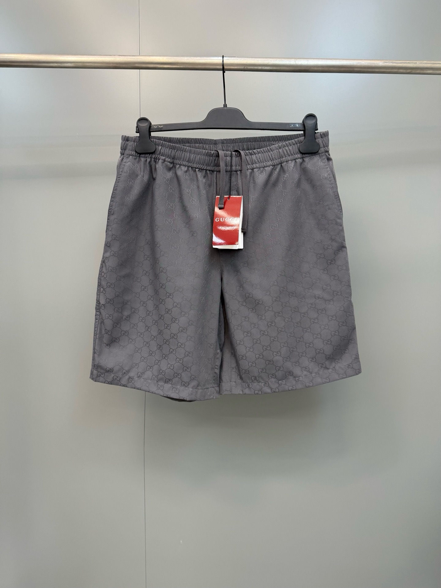 SS26 GG Silk Jacquard Shorts in Dark Grey
