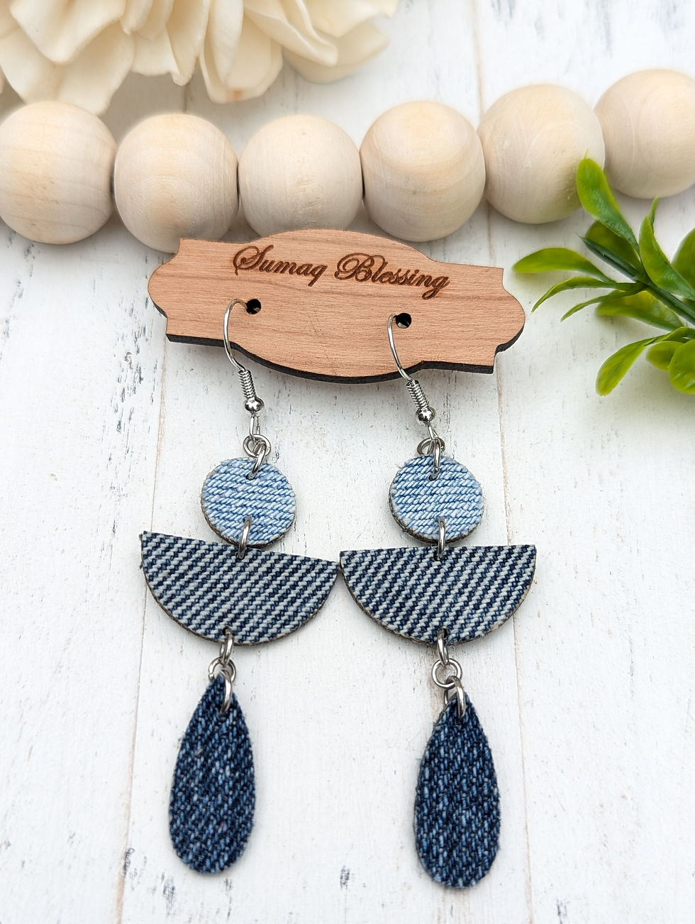 Thumbnail: eaturing a chic geometric design crafted from repurposed denim fabric, these lightweight earrings are perfect