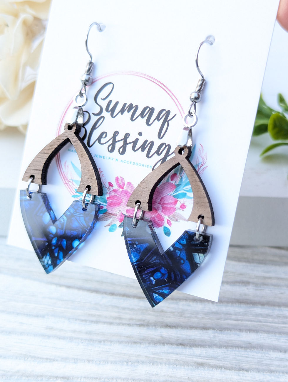 Thumbnail: Wood and Acrylic Drop Earrings