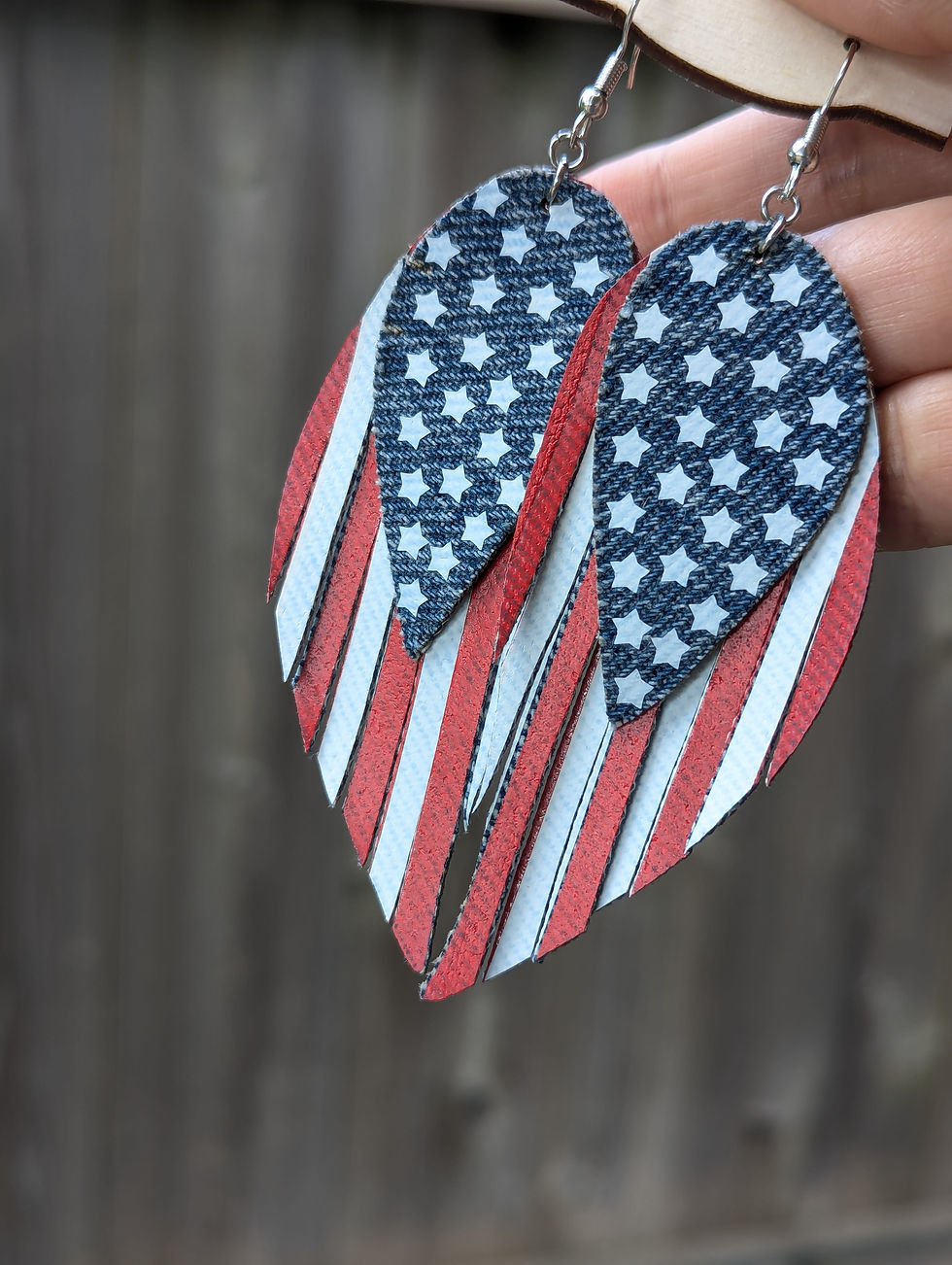 Thumbnail: Patriotic 4th of July Flag Denim Earrings