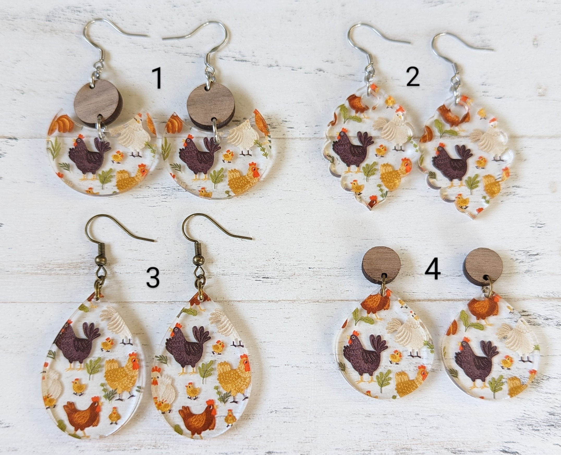 Hen Chicken Acrylic Earrings