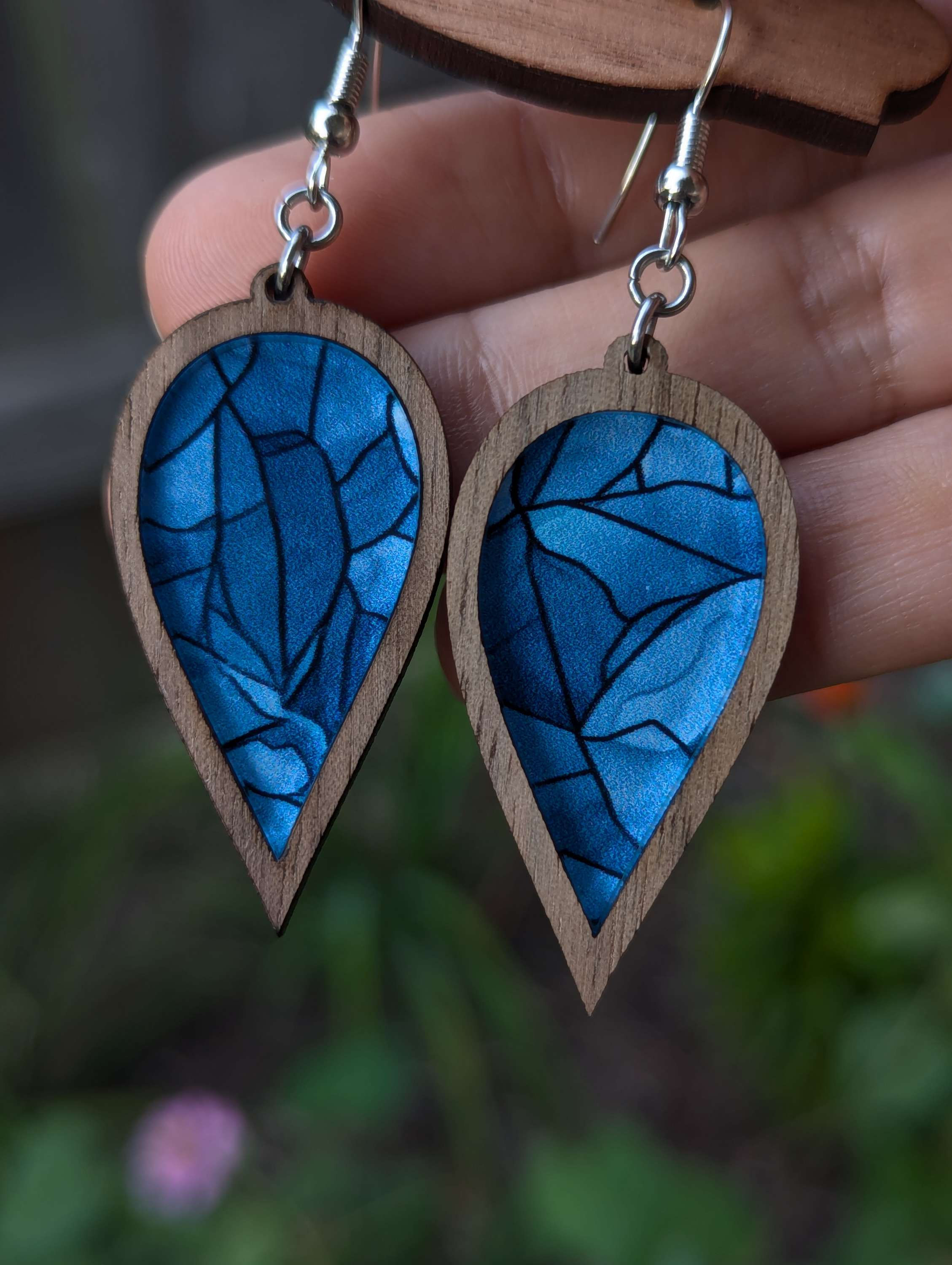 Stained Glass Effect Wood - Acrylic Dangle Earrings