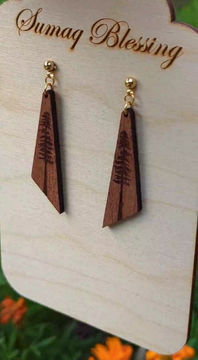 Thumbnail: Evergreen Tree Wood Earrings 