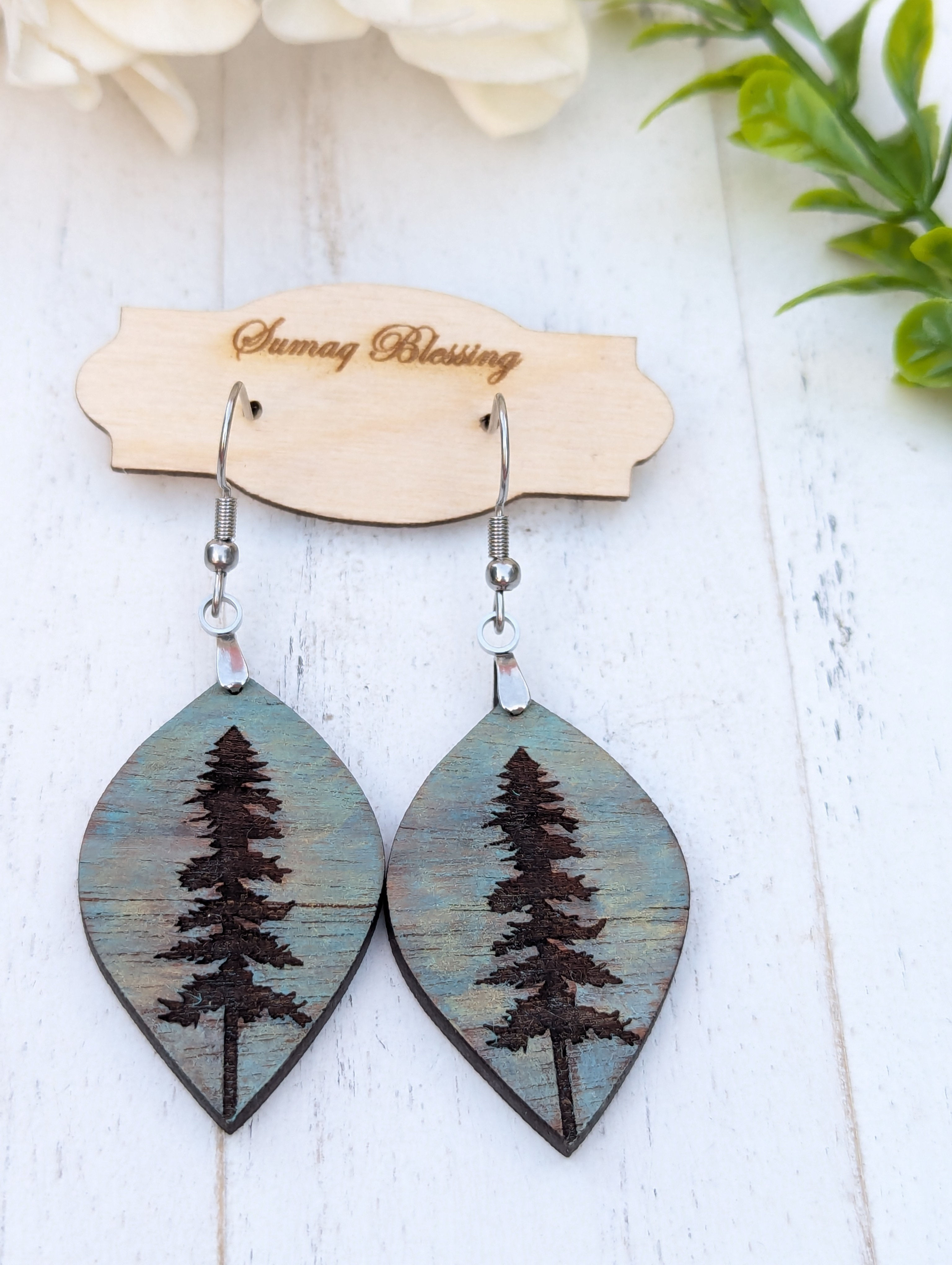 Pine Tree Wooden Earrings