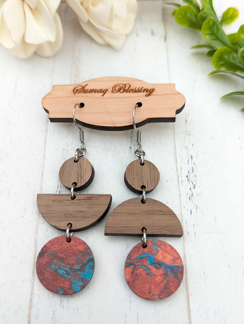 Thumbnail: Dangle Geometric Wooden Earrings