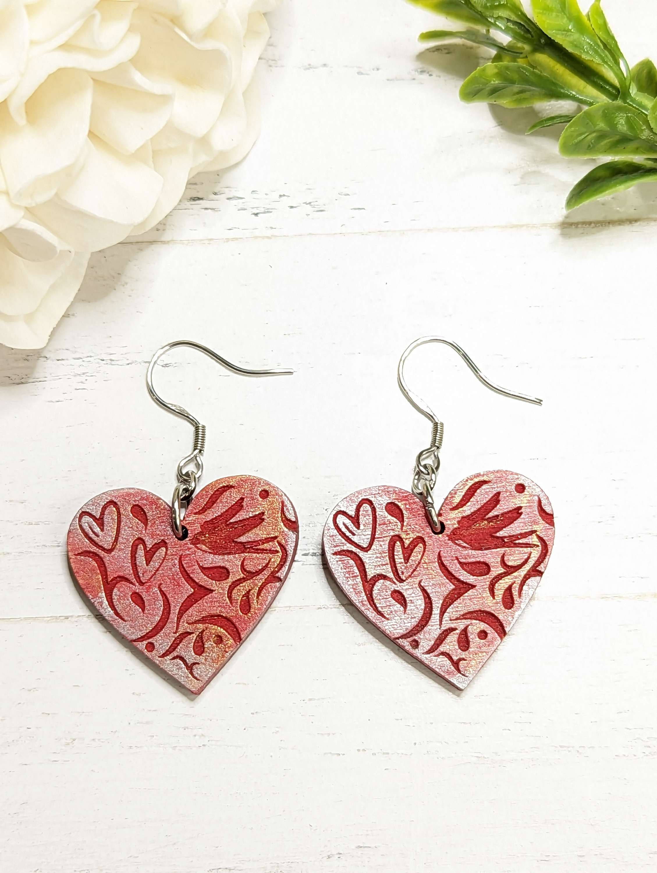 Lovely heart wooden earrings