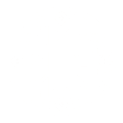 A highly stylized cross in a circle.
