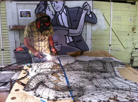 Mock-up design of a "billboard" mosaic sculpture that was installed over a bus stop in the southtown area in San Antonio Texas.