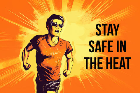 A runner with a blazing sun behind him.