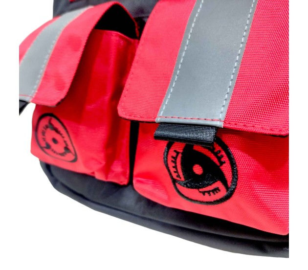 Thumbnail: Red bag with black panels and visible Sharingan patterns on pockets.