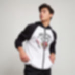 Teenager wearing Hellfire Club hoodie looks right, posing, white background Rebel Yell Online
