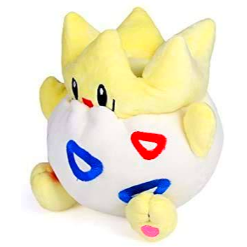 Togepi plush toy featuring yellow, white, red, and blue colors, adorable design.