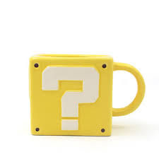 Thumbnail: Yellow mug with a white question mark, a Super Mario Bros design.