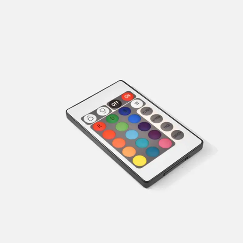 Thumbnail: Remote control with multi-colored buttons. Lights, color options, and many buttons.