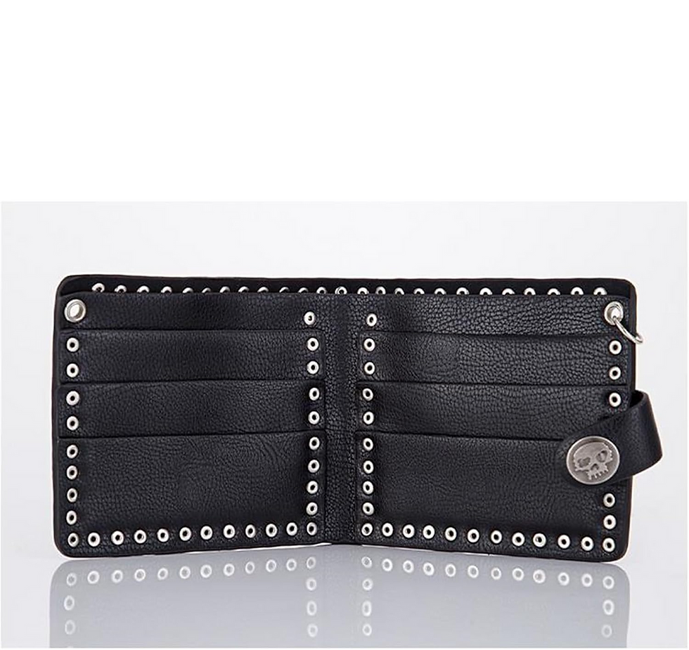 Thumbnail: Black studded wallet with several compartments and a unique coin detail. Rebel Yell Online
