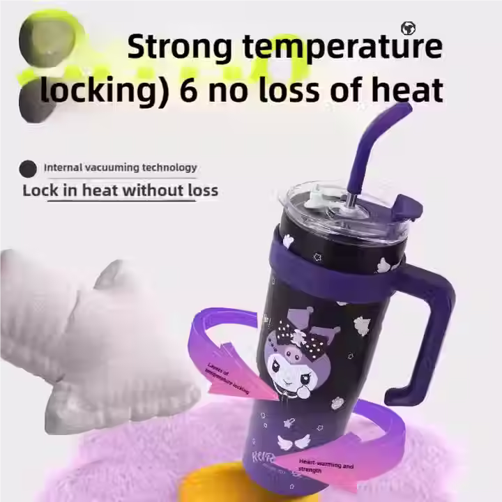 Thumbnail: Purple cup with handle and text: Strong temperature locking 6 no loss of heat.