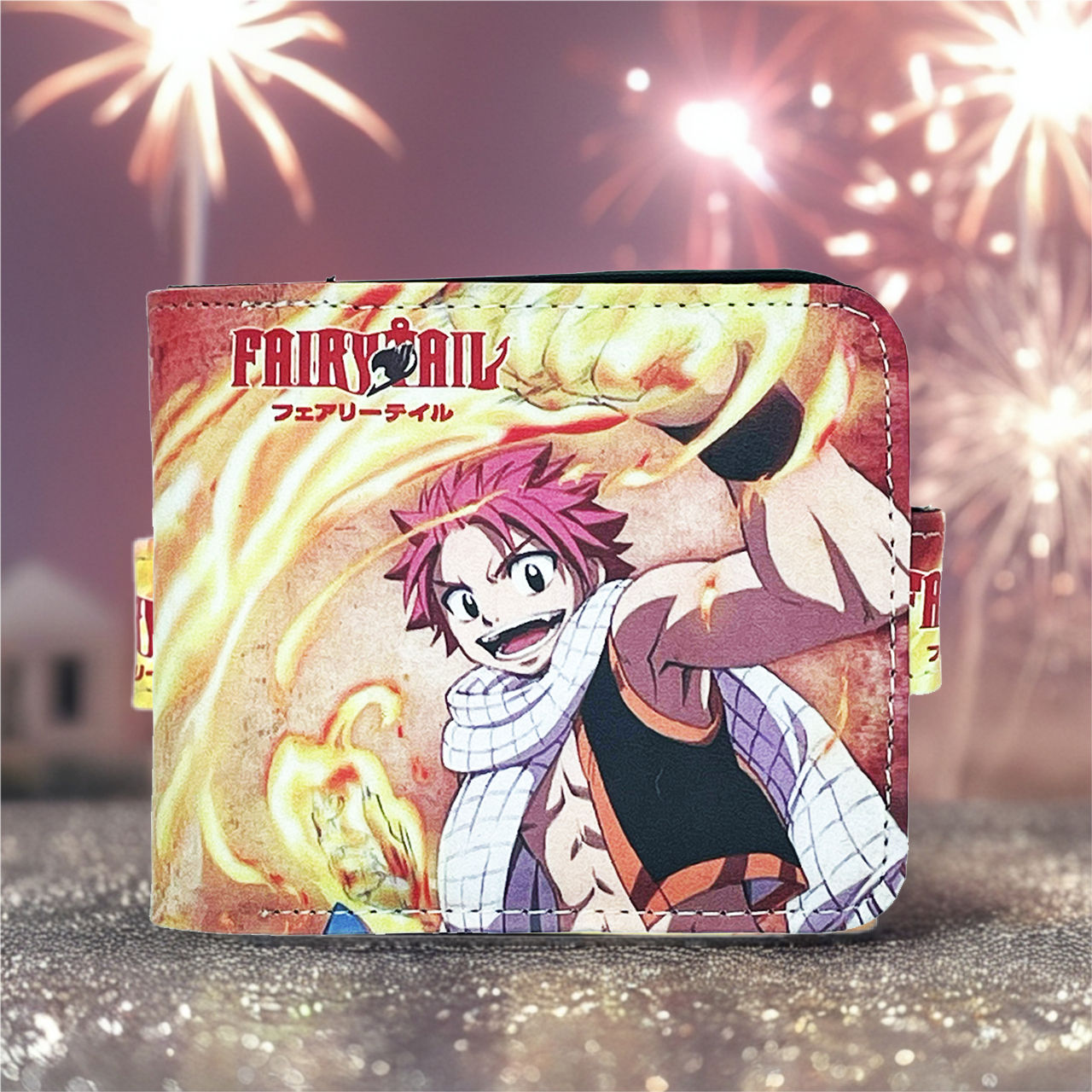 Fairy Tail wallet with Natsu Dragneel design and visible text. Dragon Ball Z Faux Leather Wallet.