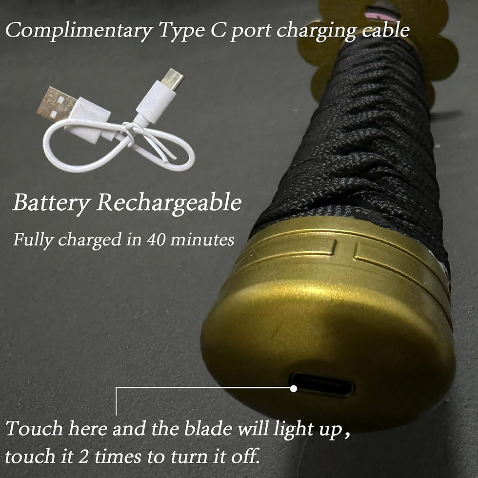 Thumbnail: Charging cable, battery rechargeable in 40 minutes, touch to light up blade.