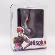 Thumbnail: Hisoka Morow figure in box; Hisoka text. Hunter x Hunter Hisoka Morow Figure - 19cm. Product packaging.