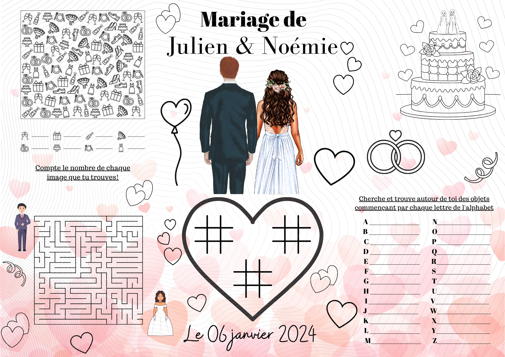 Set de table personnalisé pour mariage papier 200 g