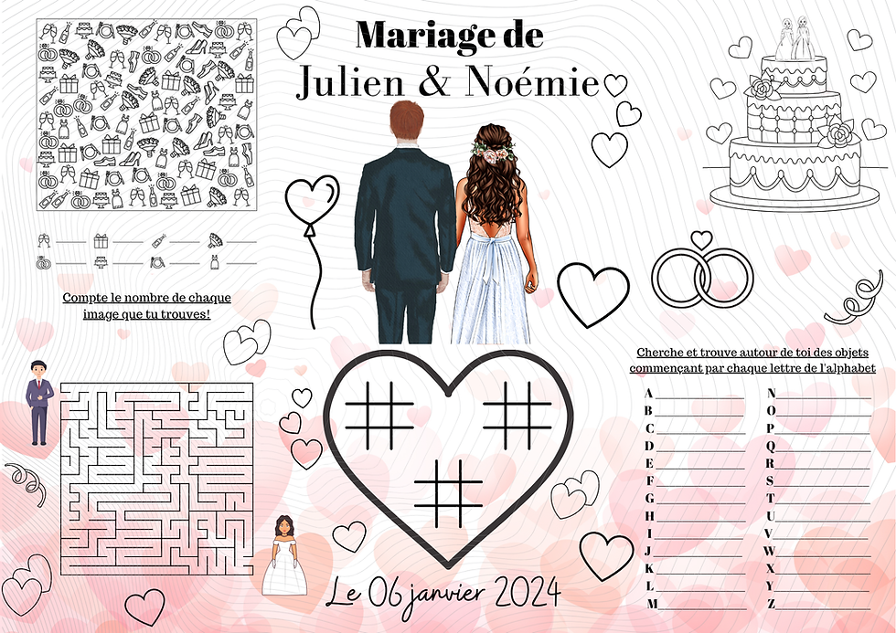 Set de table personnalisé pour mariage papier 200 g