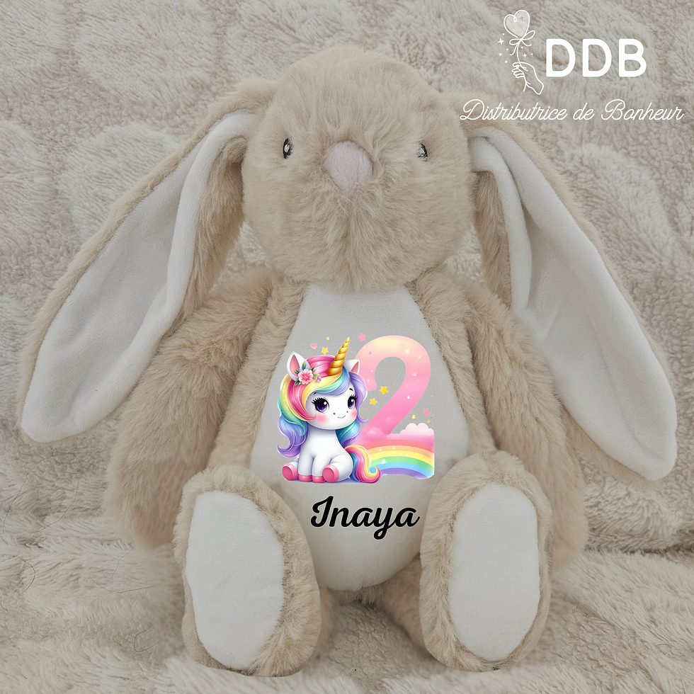 Peluche lapin personnalisée anniversaire licorne