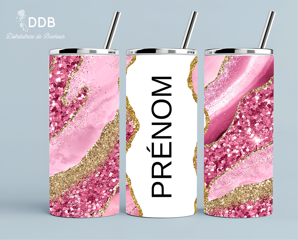 gourde tumbler isotherme personnalisée marbre pailleté rose or