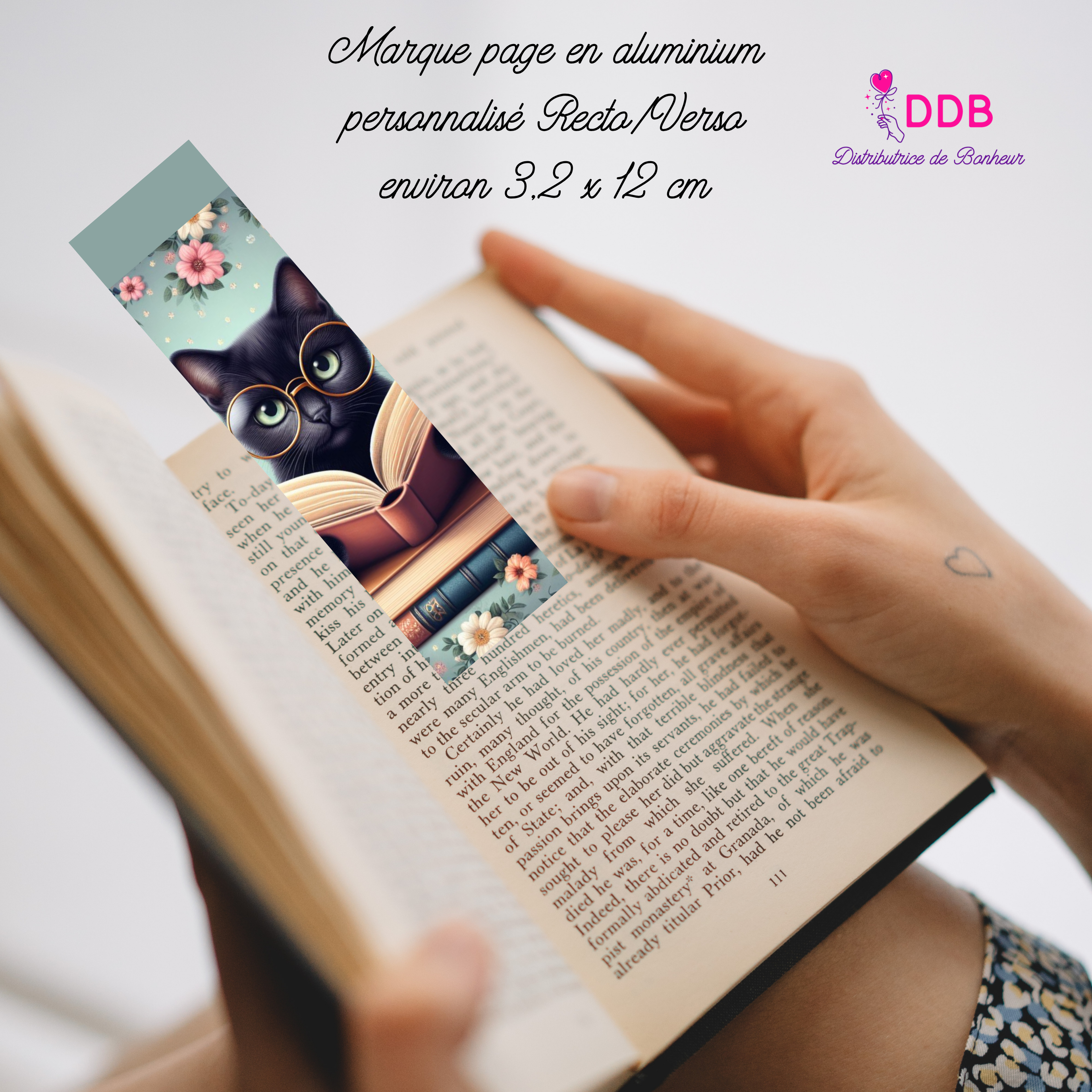 Marque-page personnalisable alu - chat livres