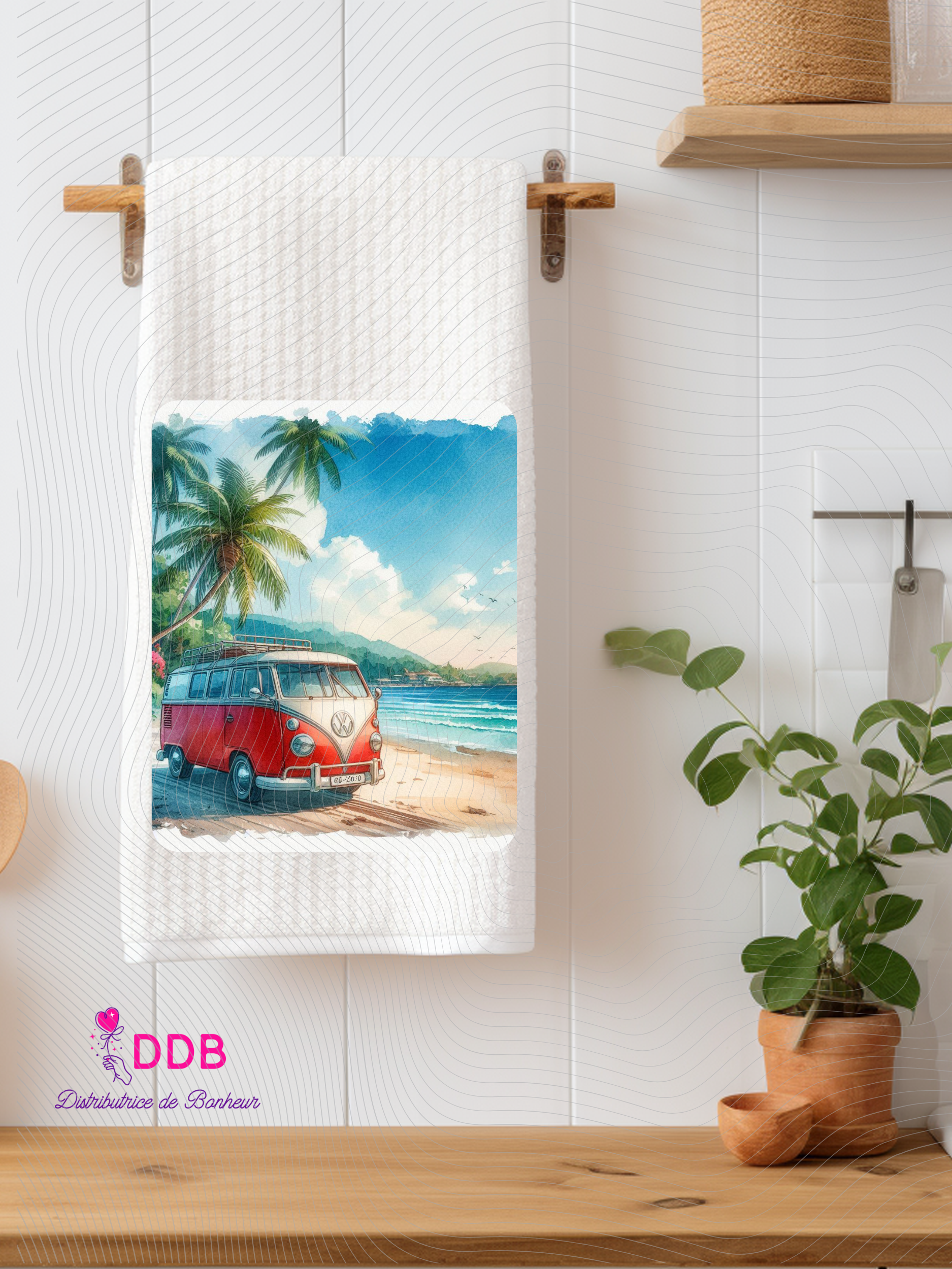 torchon humoristique cuisine personnalisé "van plage"