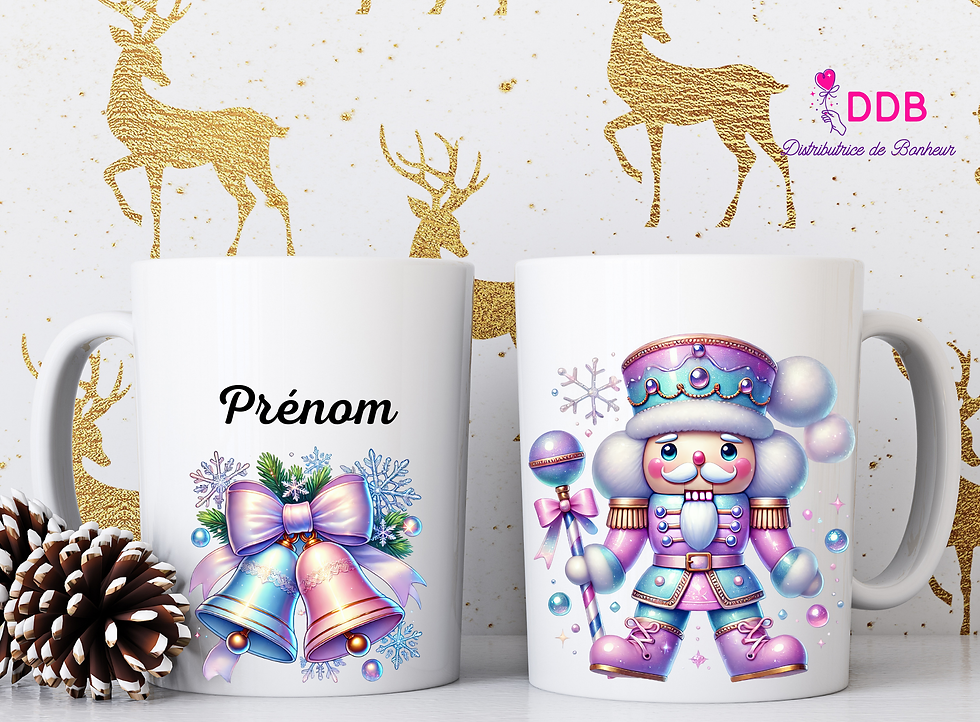 mug personnalisé en céramique casse noisette pastel Noël