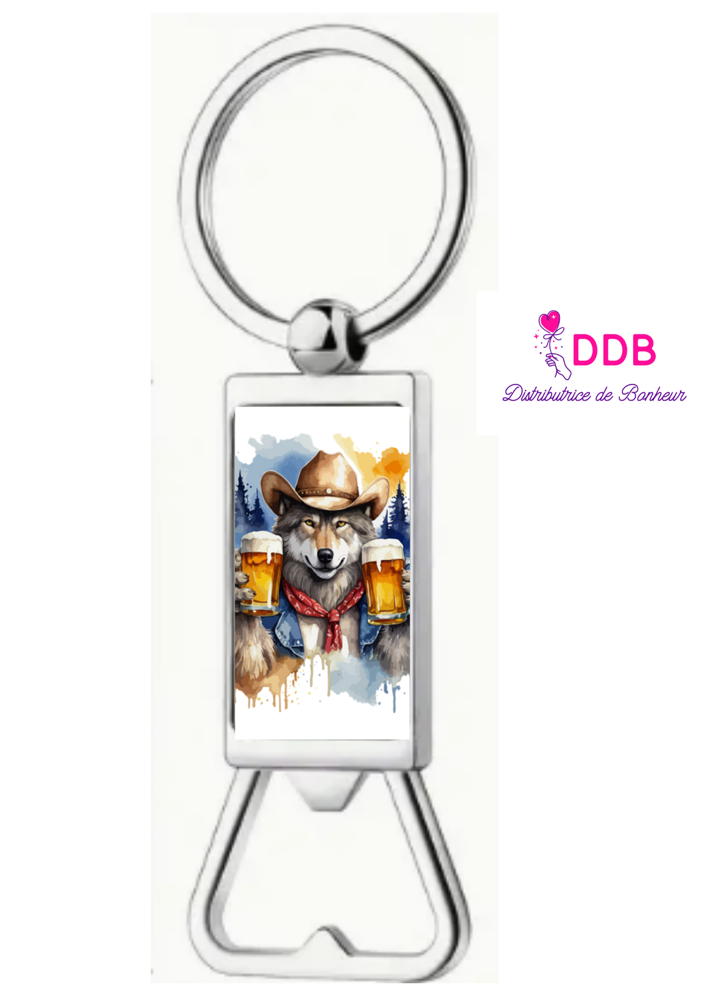 Porte clés décapsuleur personnalisé loup bière