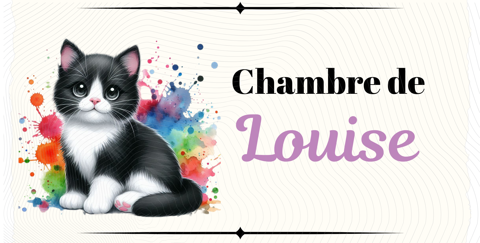 plaque de porte en métal personnalisée avec prénom thème chat coloré