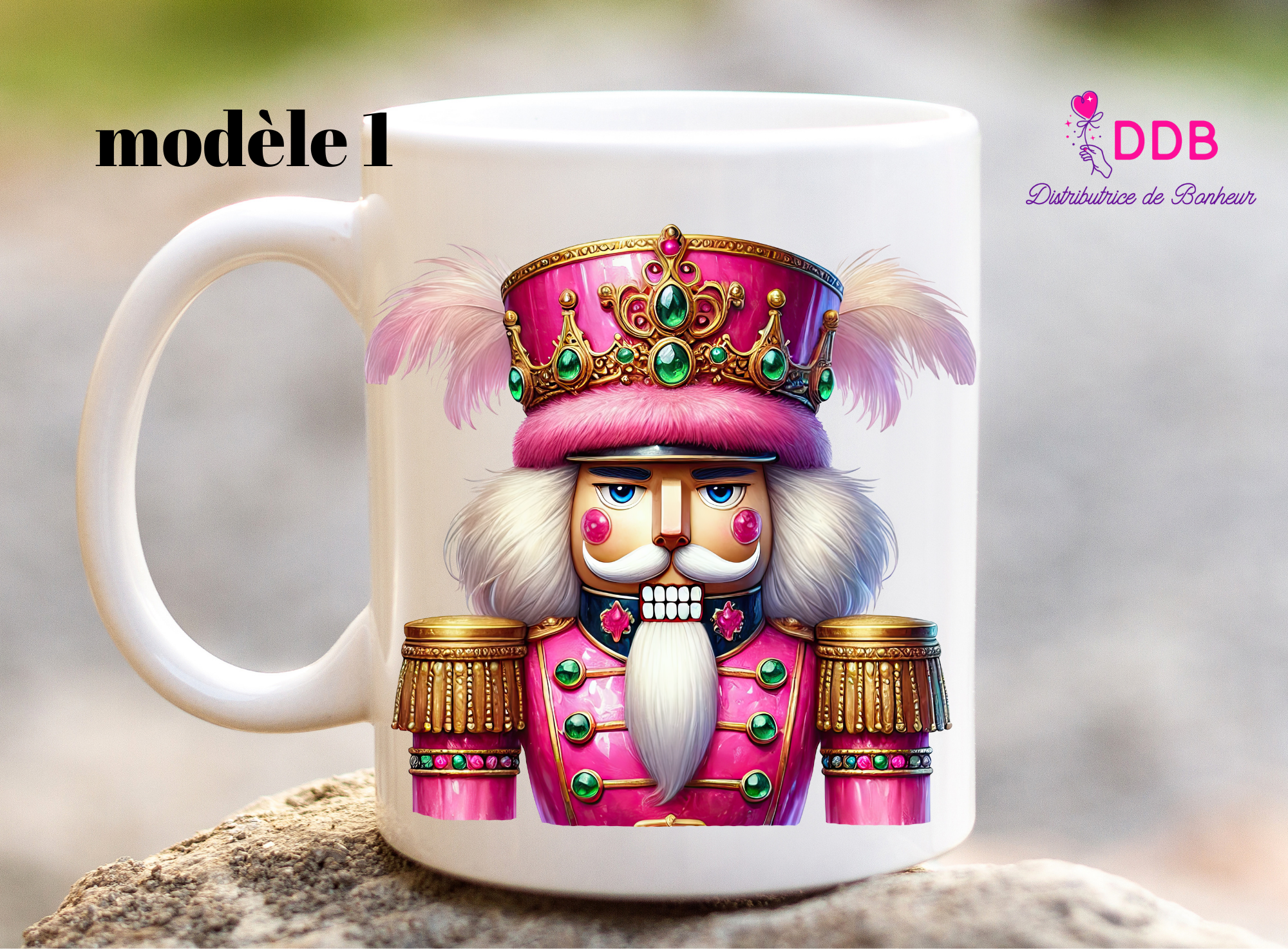 mug personnalisé en céramique casse noisette rose Noël