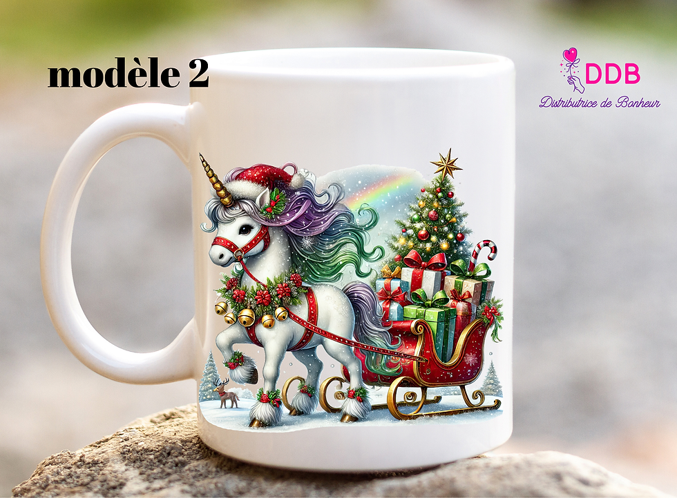 mug personnalisé en céramique licorne Noël (différents modèles)