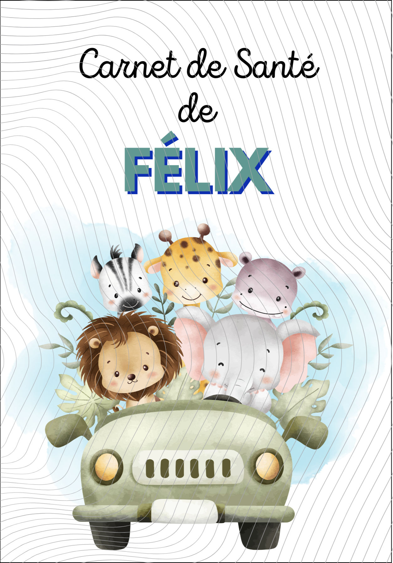 protège carnet de santé personnalisable prénom sur le thème animaux safari