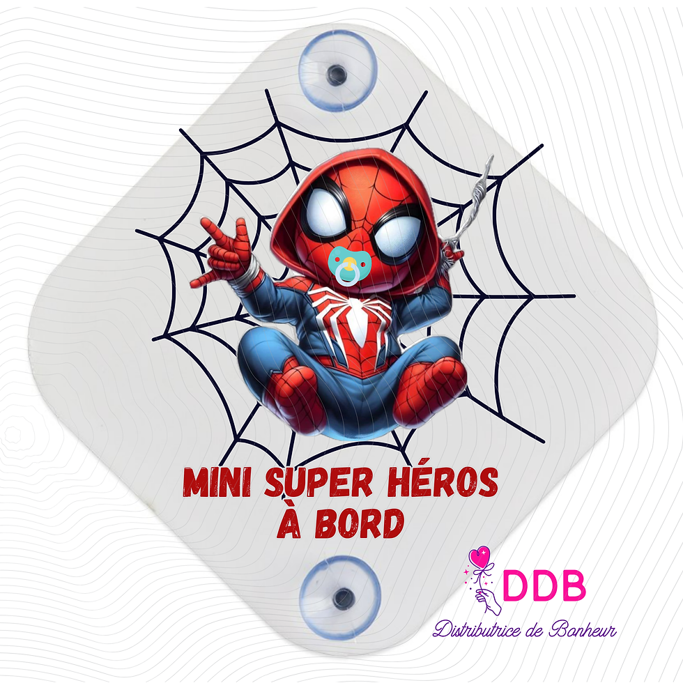 Plaque métal voiture "Mini super héros à bord" spider
