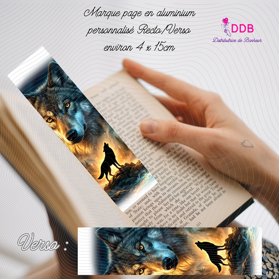 Marque-page loup personnalisé en aluminium recto verso