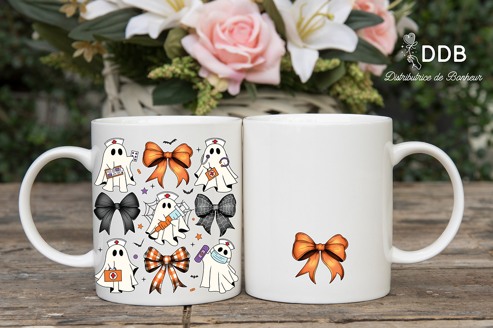 Mug en céramique personnalisé fantôme halloween infirmière coquette