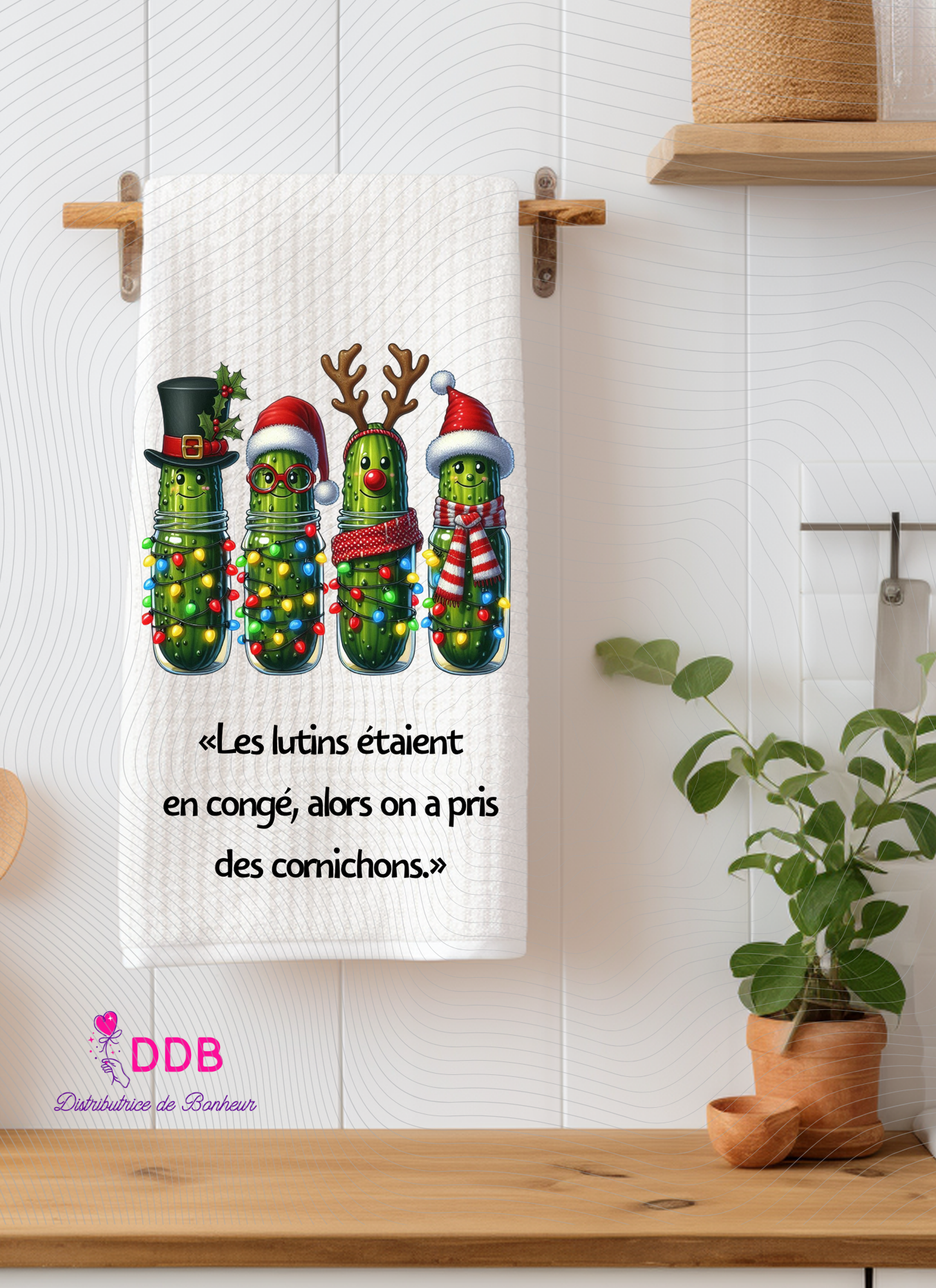 Torchon cuisine cornichon noël 2 variantes