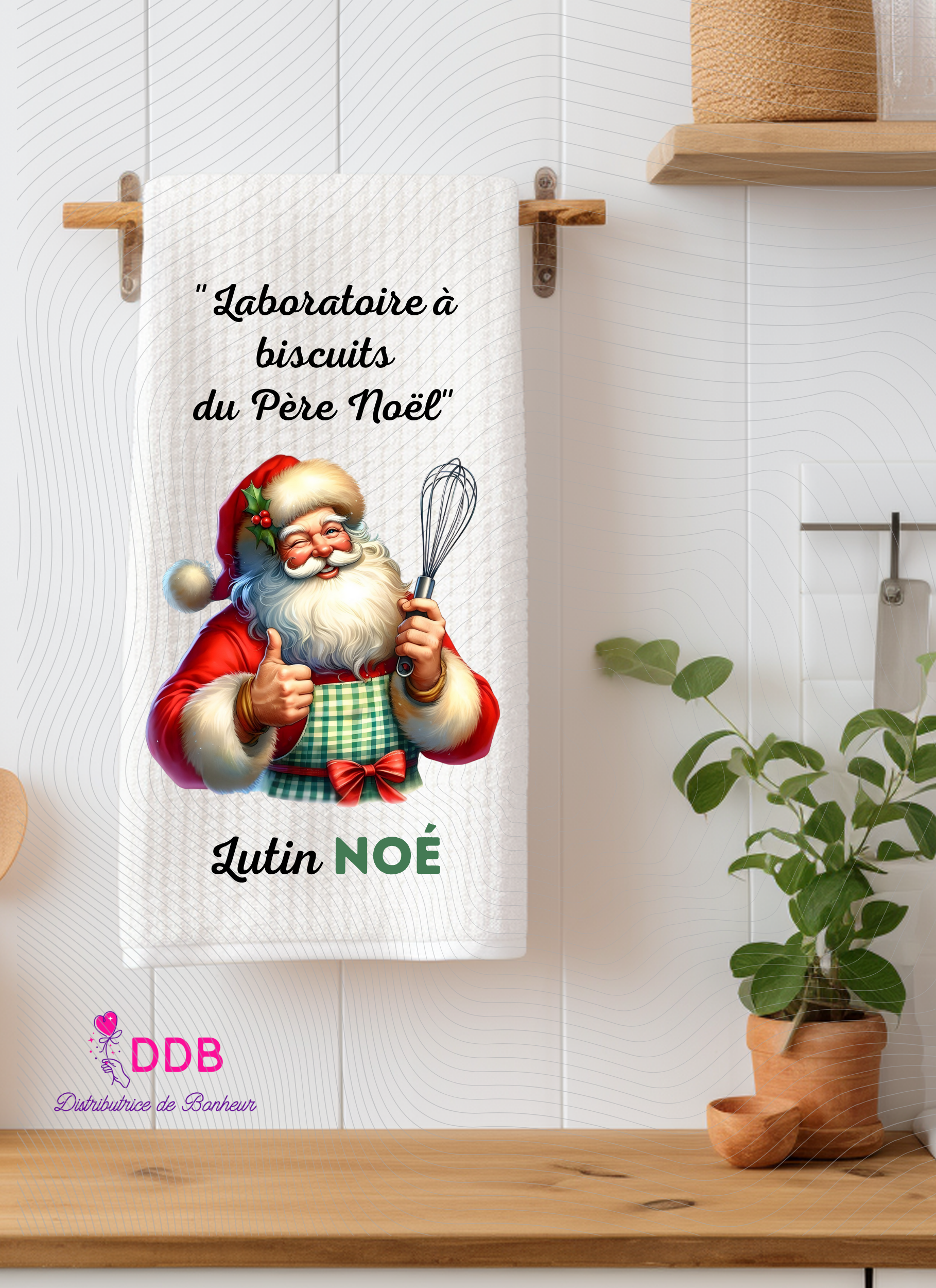 torchon cuisine personnalisé prénom "laboratoire biscuits père noël"