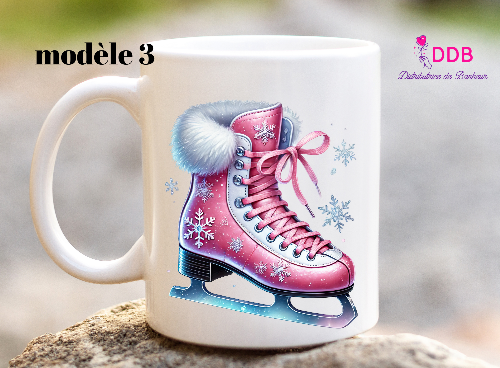 mug personnalisé en céramique patin à glace rose Noël