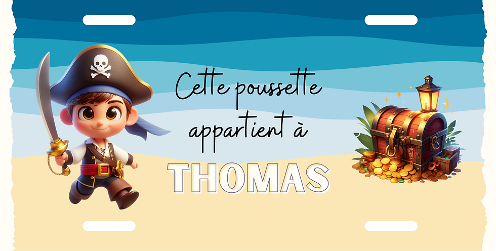 plaque poussette personnalisée pirate avec prénom narbonne