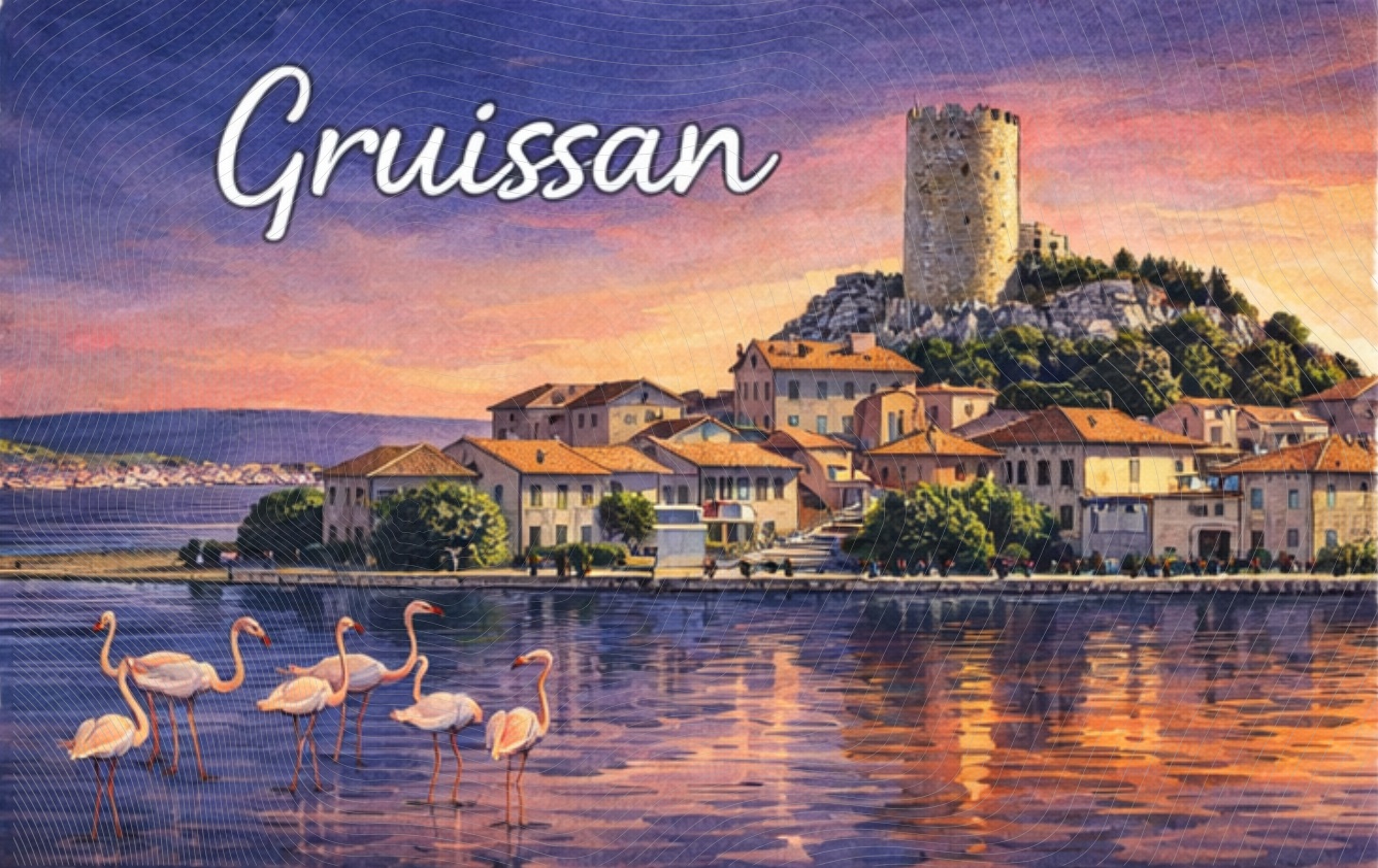 Aimant rectangle personnalisé Gruissan Flamant rose
